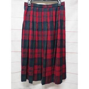 Pendleton 100% Wool Red Green Blue Plaid Pleated Skirt Brocade Size 12